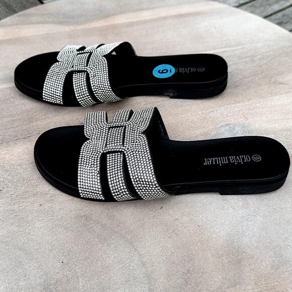 Olivia Miller Womens Size 6 Slides Saltspring Rhinestone Black Sandal Shoe New - Picture 9 of 16